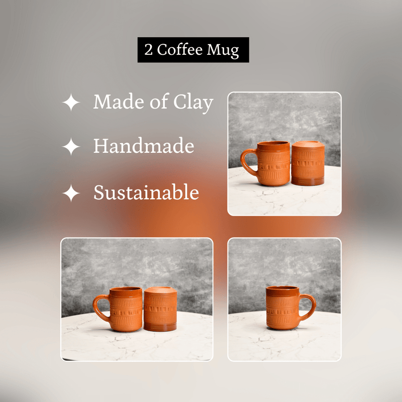 Sowpeace Traditional Terracotta Coffee Mugs (Set of 2) | Handcrafted Brown Tea & Coffee Cups for Gifting & Daily Use – view 4