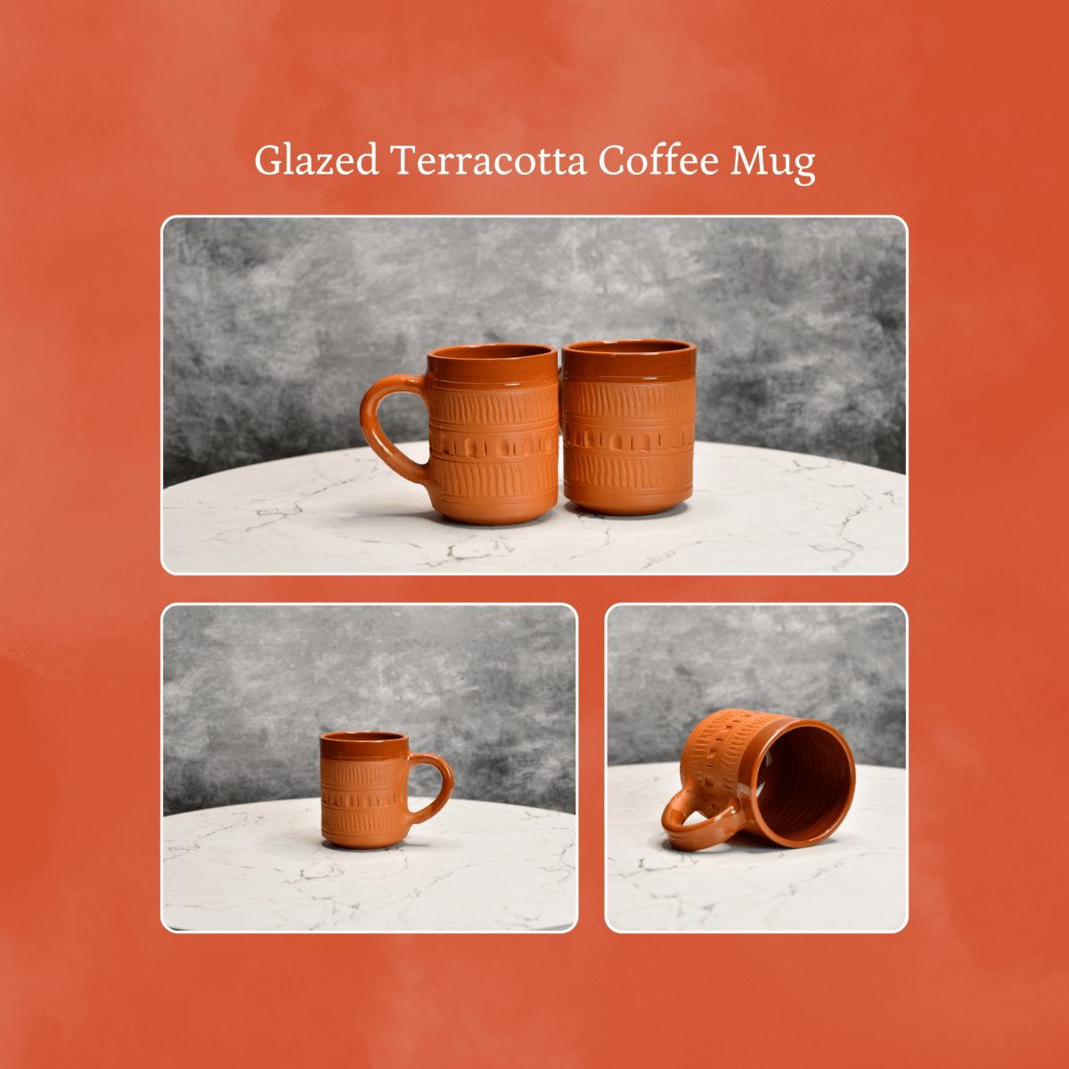 Sowpeace Traditional Terracotta Coffee Mugs (Set of 2) | Handcrafted Brown Tea & Coffee Cups for Gifting & Daily Use - Sowpeace - 