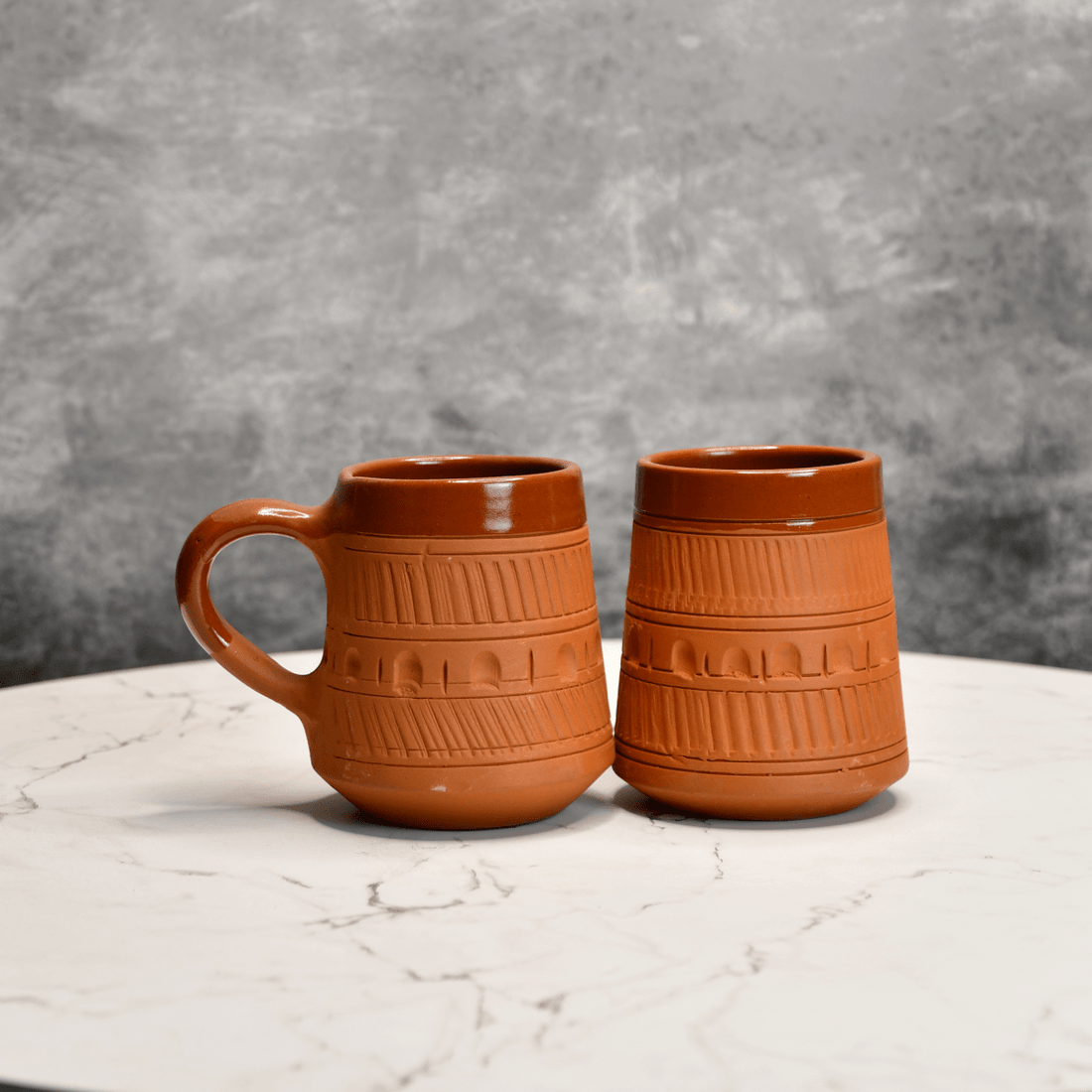 Sowpeace Traditional Terracotta Coffee Mugs (Set of 2) | Handcrafted Rustic Brown Tea & Coffee Cups for Gifting & Daily Use - Sowpeace - 