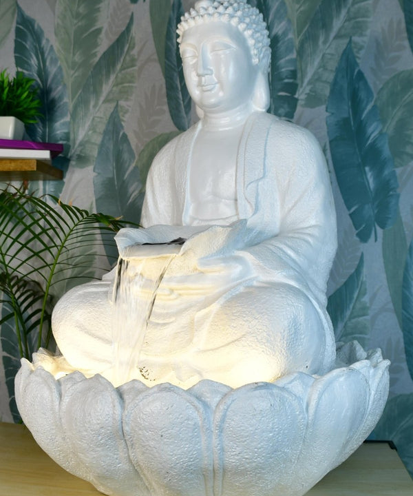 Sowpeace White Buddha Water Fountain – Elegant Buddha Sitting Waterfall for Tranquil Home Decor & Gifts — main view