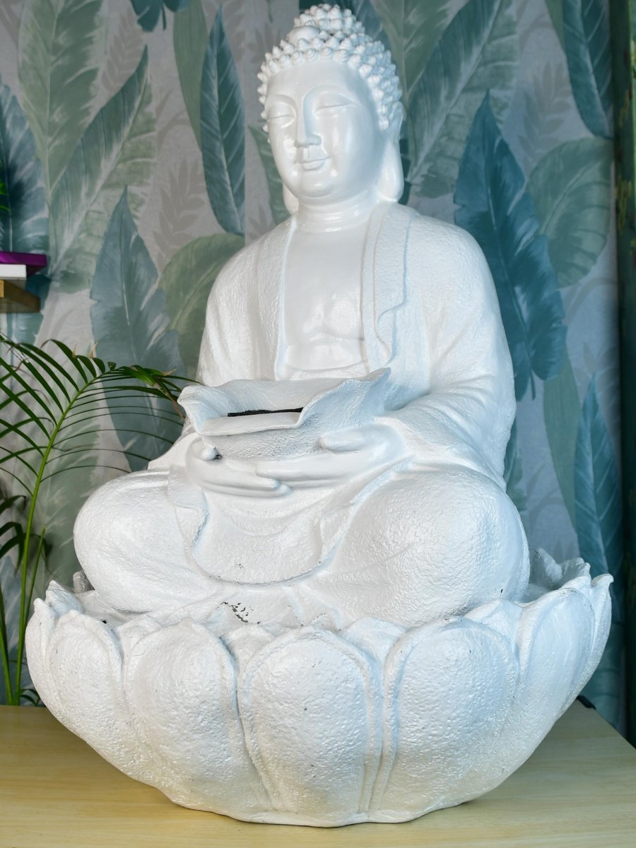 Sowpeace White Buddha Water Fountain – Elegant Buddha Sitting Waterfall for Tranquil Home Decor & Gifts