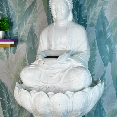 Sowpeace White Buddha Water Fountain – Elegant Buddha Sitting Waterfall for Tranquil Home Decor & Gifts