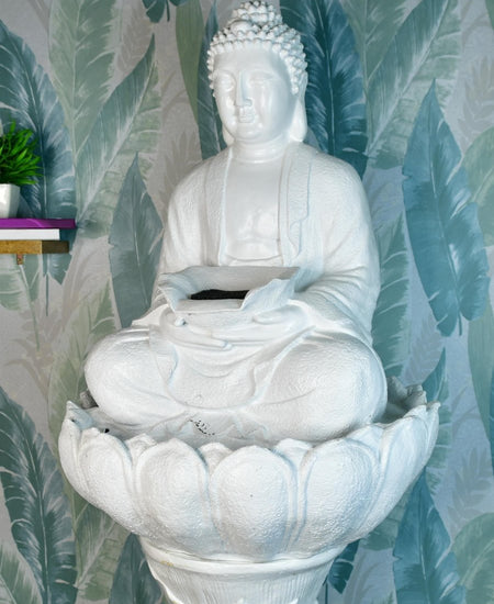 Sowpeace White Buddha Water Fountain – Elegant Buddha Sitting Waterfall for Tranquil Home Decor & Gifts