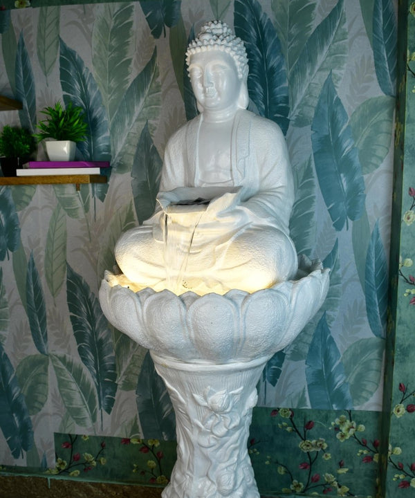 Sowpeace White Buddha Water Fountain – Elegant Buddha Sitting Waterfall for Tranquil Home Decor & Gifts — image 3