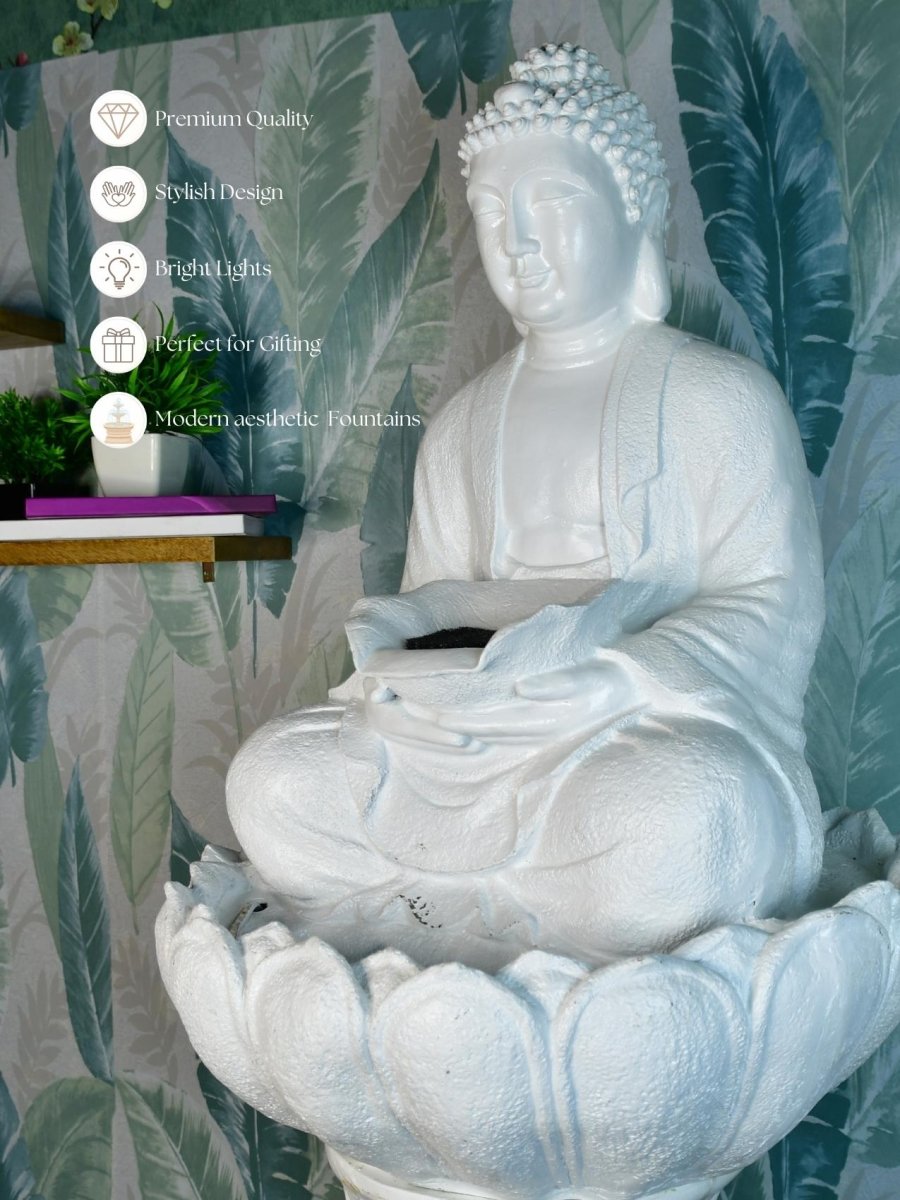 Sowpeace White Buddha Water Fountain – Elegant Buddha Sitting Waterfall for Tranquil Home Decor & Gifts