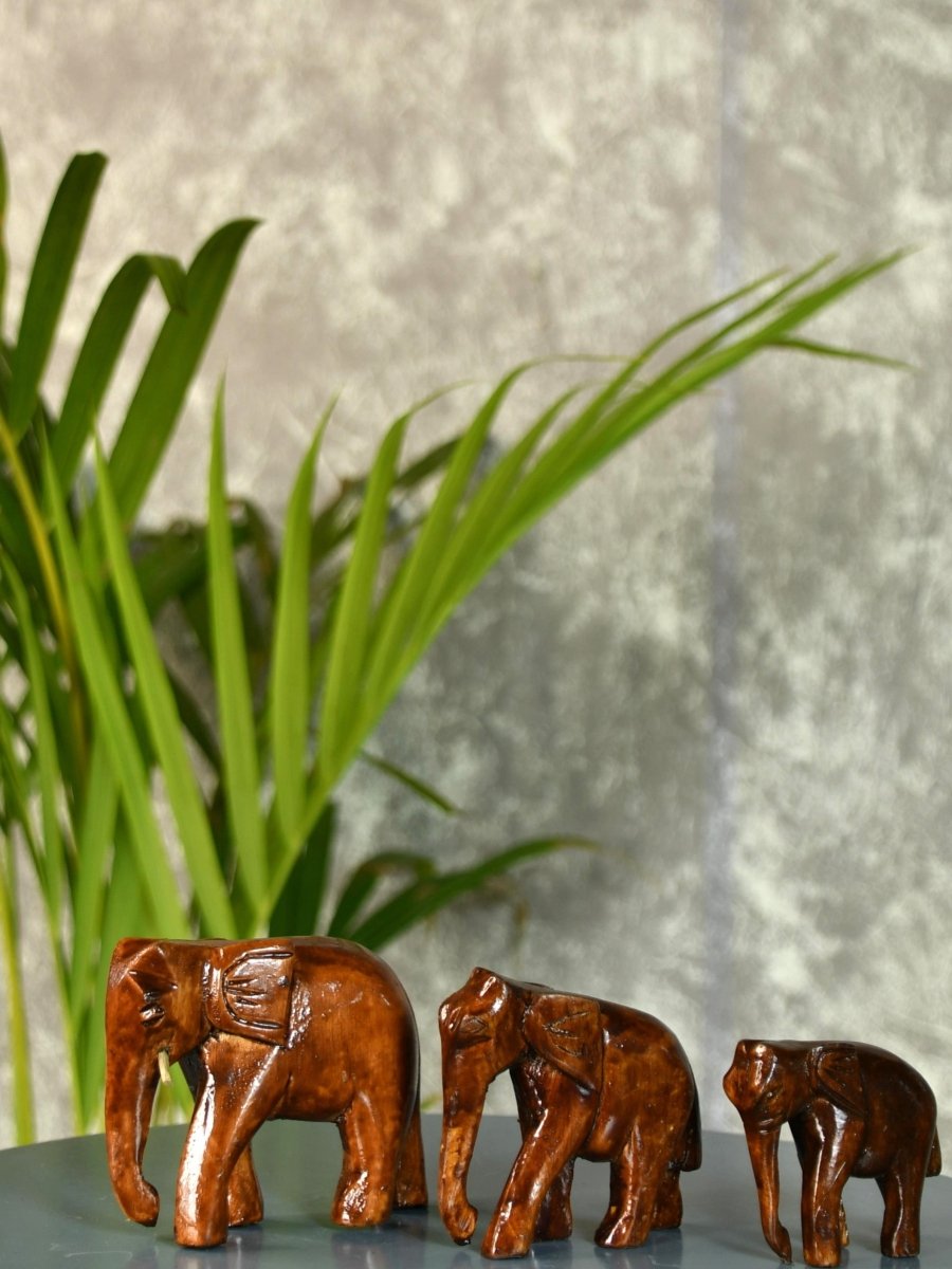 Sowpeace Wooden Descending Elephant Set of 3: Artisan Tabletop Decor - Sowpeace - Sowpeace Wooden Descending Elephant Set of 3: Artisan Tabletop Decor - Wood - WDDE - WDN - TT - Sowpeace