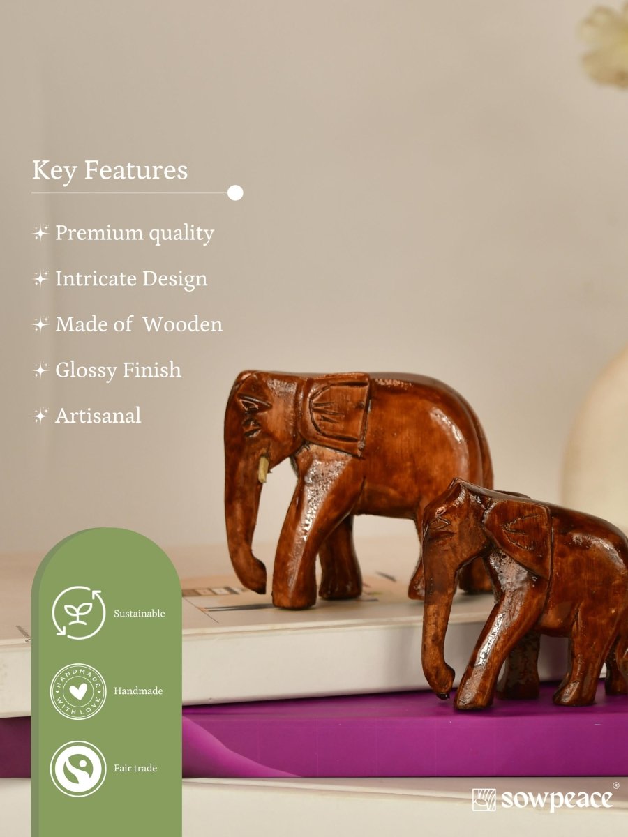 Sowpeace Wooden Descending Elephant Set of 3: Artisan Tabletop Decor - Sowpeace - Sowpeace Wooden Descending Elephant Set of 3: Artisan Tabletop Decor - Wood - WDDE - WDN - TT - Sowpeace