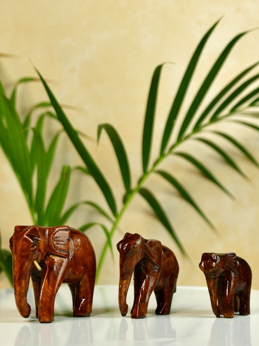 Sowpeace Wooden Descending Elephant Set of 3: Artisan Tabletop Decor - Sowpeace - Sowpeace Wooden Descending Elephant Set of 3: Artisan Tabletop Decor - Wood - WDDE - WDN - TT - Sowpeace