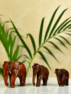 Sowpeace Wooden Descending Elephant Set of 3: Artisan Tabletop Decor