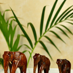 Sowpeace Wooden Descending Elephant Set of 3: Artisan Tabletop Decor - Sowpeace - Sowpeace Wooden Descending Elephant Set of 3: Artisan Tabletop Decor - Wood - WDDE - WDN - TT - Sowpeace