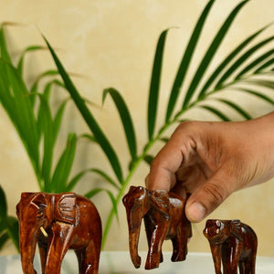 Sowpeace Wooden Descending Elephant Set of 3: Artisan Tabletop Decor - Sowpeace - Sowpeace Wooden Descending Elephant Set of 3: Artisan Tabletop Decor - Wood - WDDE - WDN - TT - Sowpeace