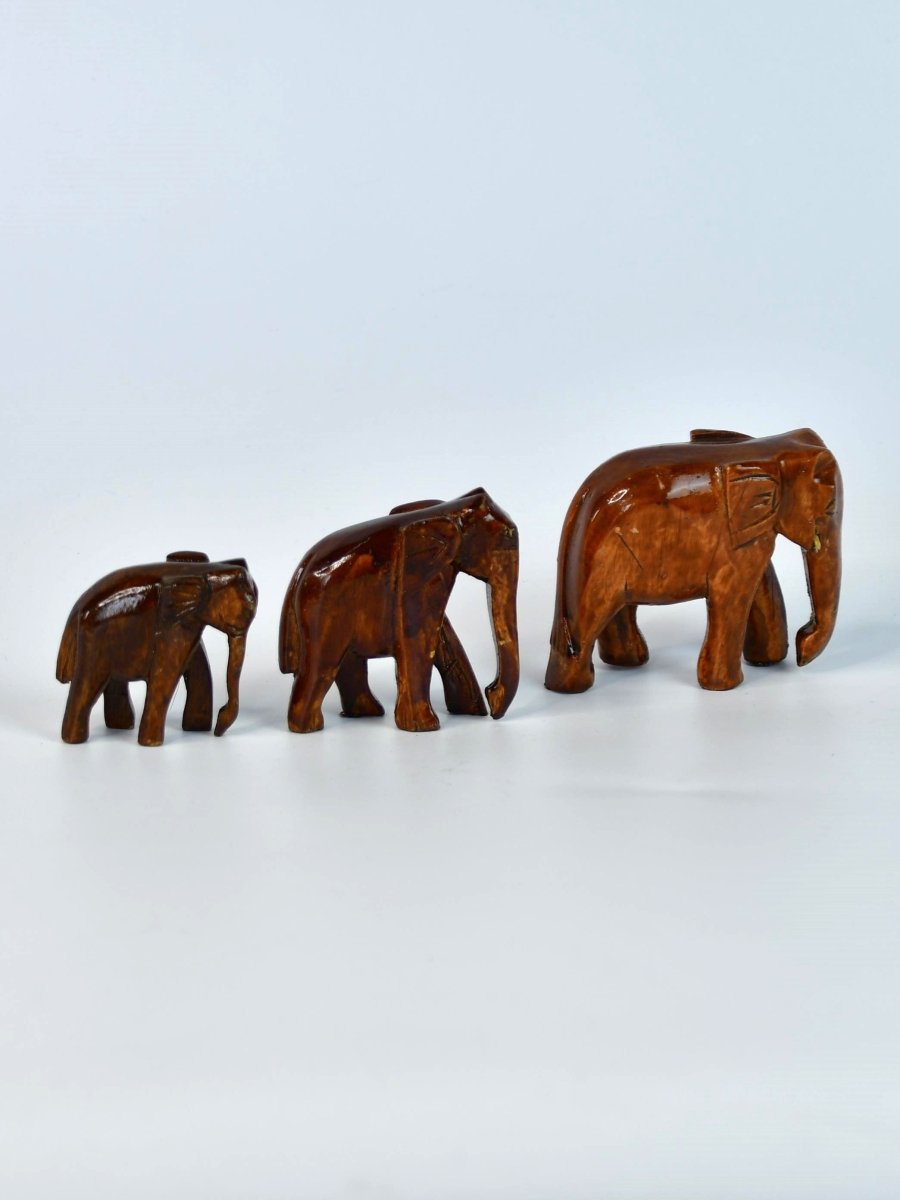 Sowpeace Wooden Descending Elephant Set of 3: Artisan Tabletop Decor - Sowpeace - Sowpeace Wooden Descending Elephant Set of 3: Artisan Tabletop Decor - Wood - WDDE - WDN - TT - Sowpeace