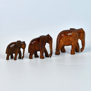 Sowpeace Wooden Descending Elephant Set of 3: Artisan Tabletop Decor - Sowpeace - Sowpeace Wooden Descending Elephant Set of 3: Artisan Tabletop Decor - Wood - WDDE - WDN - TT - Sowpeace