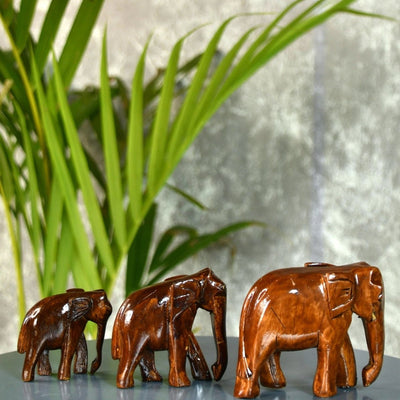 Sowpeace Wooden Descending Elephant Set of 3: Artisan Tabletop Decor