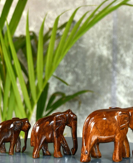 Sowpeace Wooden Descending Elephant Set of 3: Artisan Tabletop Decor