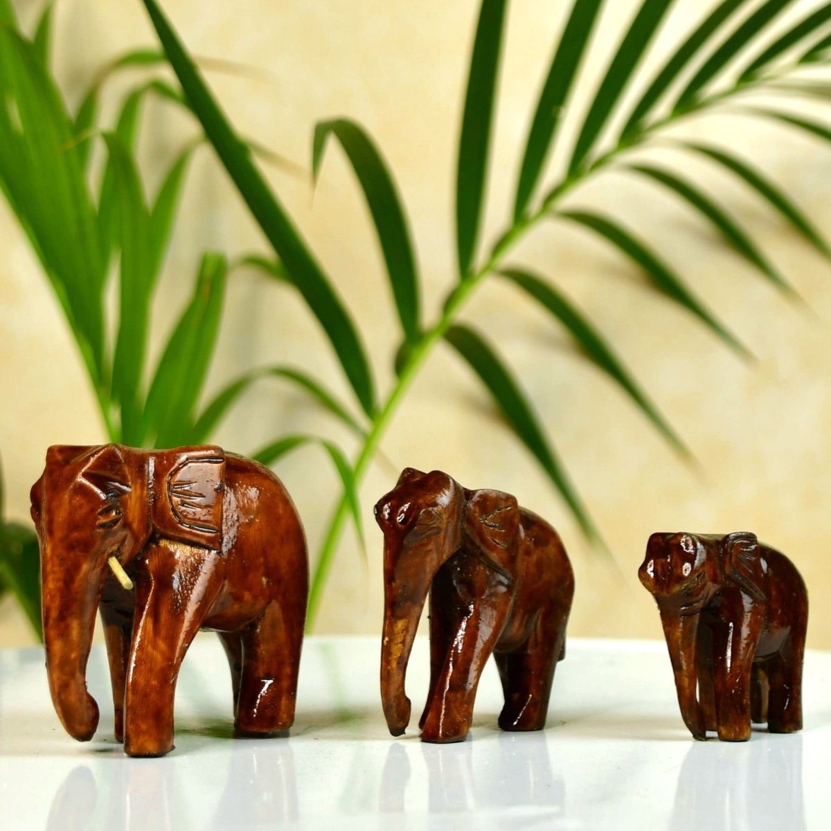 Sowpeace Wooden Descending Elephant Set of 3: Artisan Tabletop Decor - Tabletop - Sowpeace - Animal - New Arrivals