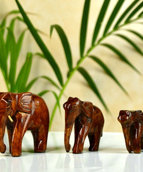 Sowpeace Wooden Descending Elephant Set of 3: Artisan Tabletop Decor