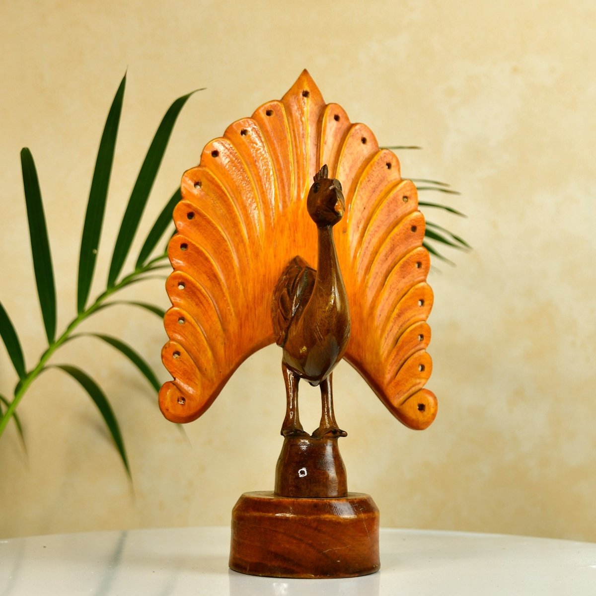 Sowpeace Wooden Peacock: Artisan Bicolor Tabletop Decor - Tabletop - Sowpeace - Animal - New Arrivals