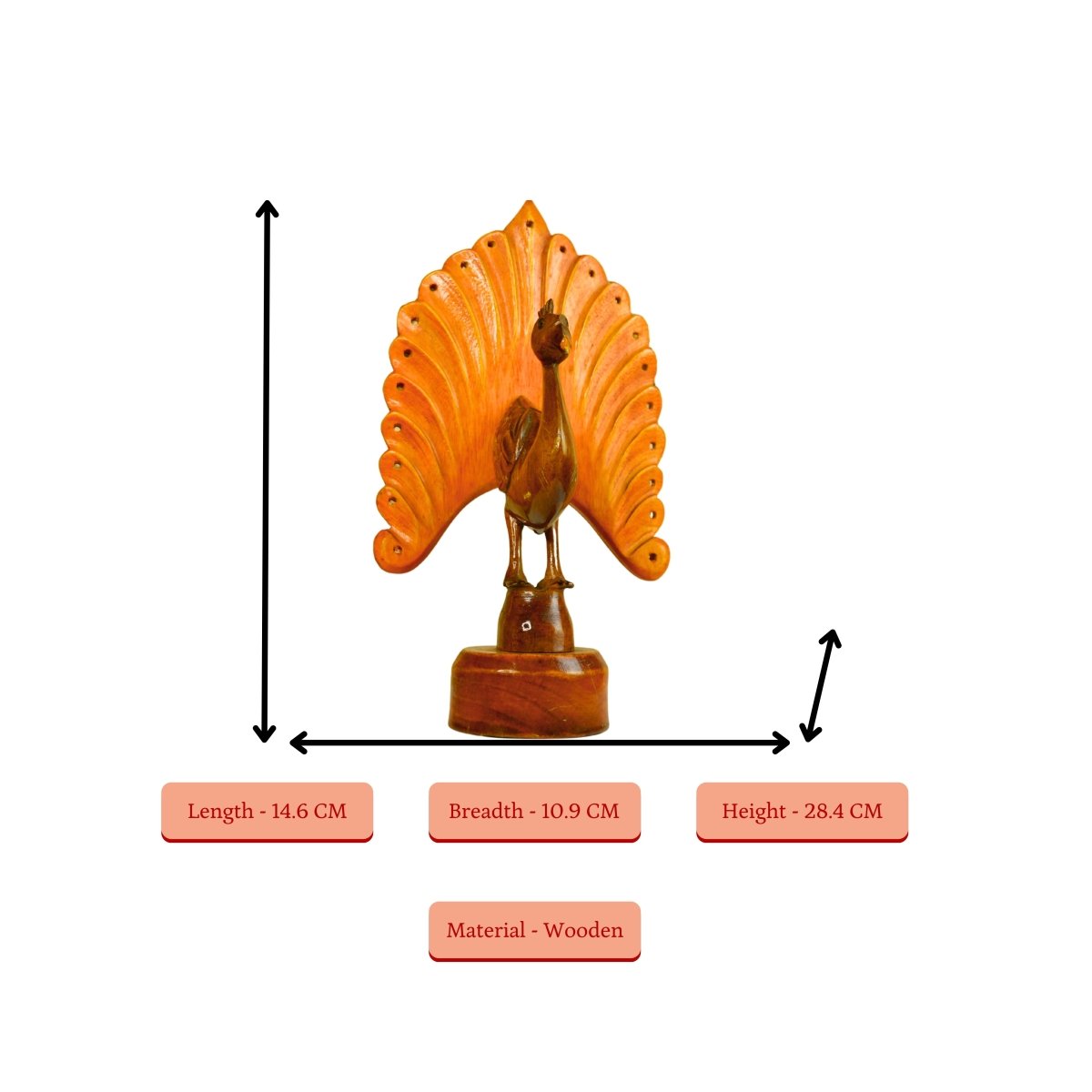 Sowpeace Wooden Peacock: Artisan Bicolor Tabletop Decor - Tabletop - Sowpeace - Animal - New Arrivals