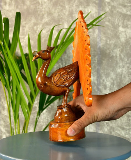 Sowpeace Wooden Peacock: Artisan Bicolor Tabletop Decor