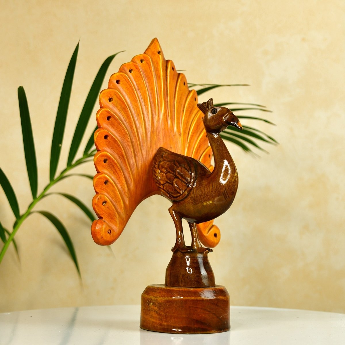 Sowpeace Wooden Peacock: Artisan Bicolor Tabletop Decor - Tabletop - Sowpeace - Animal - New Arrivals