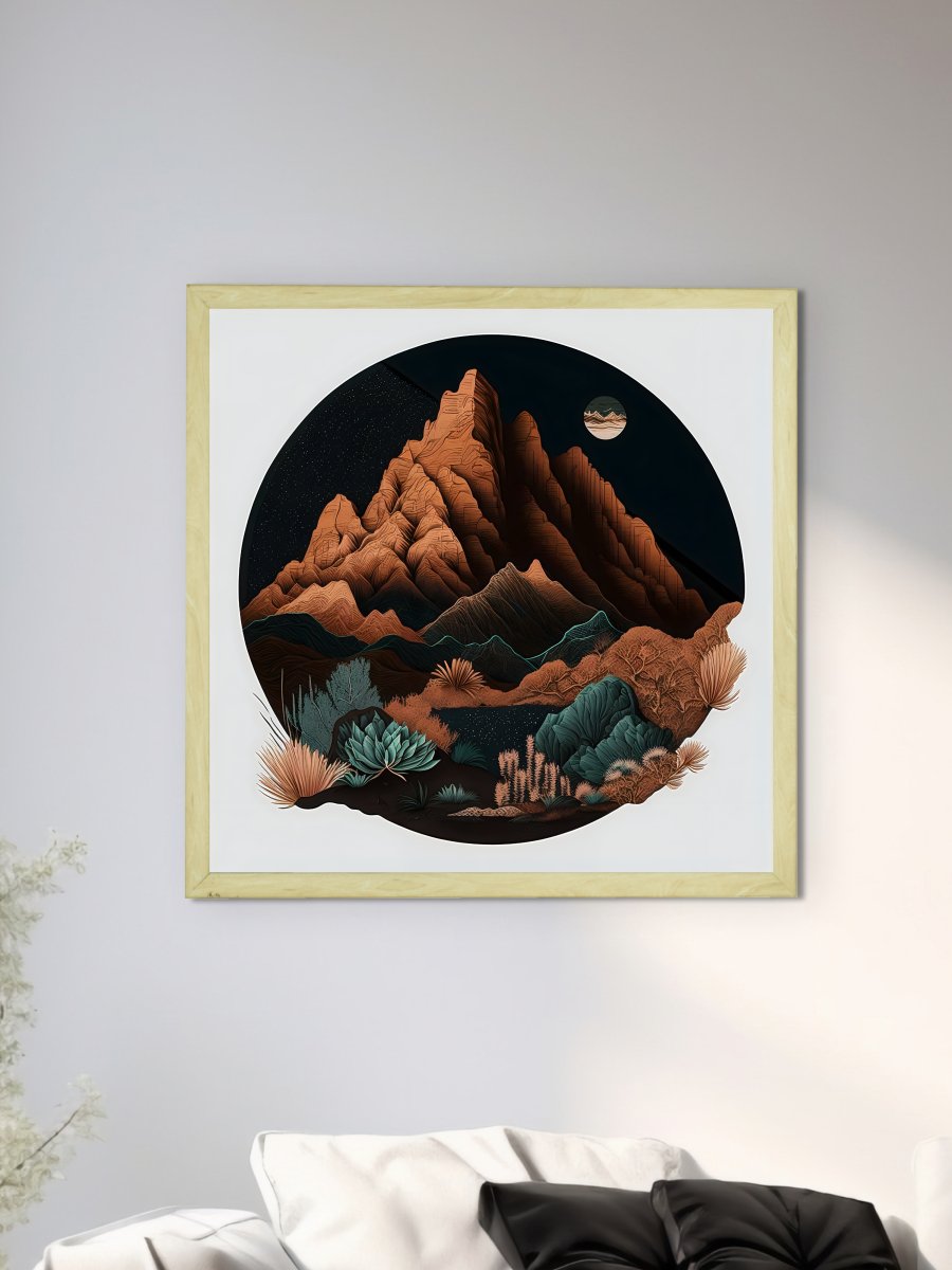 Sowpeace's Handcrafted Bohemian Mountain Abstract Art – Premium Framed Wall Decor Inspired by Indian Artforms