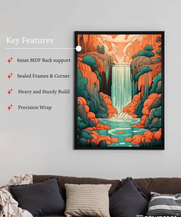 Sowpeace's Handcrafted Boho Day-Night Waterfall Line Art – Premium Set of 2, Indian-Inspired Canvas Prints — image 6