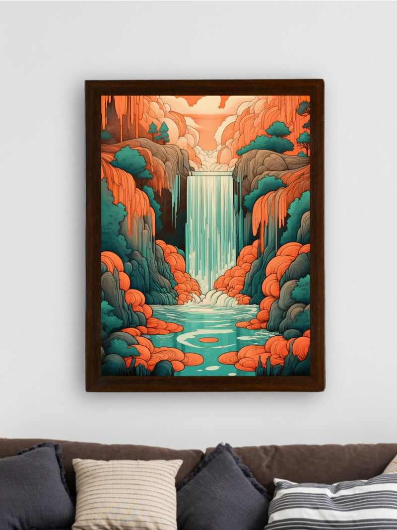 Sowpeace's Handcrafted Boho Day-Night Waterfall Line Art – Premium Set of 2, Indian-Inspired Canvas Prints – view 3