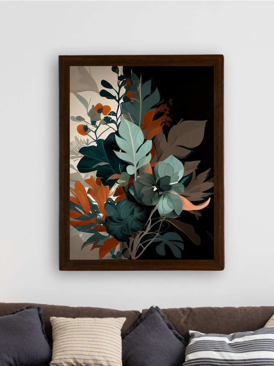 Sowpeace's Handcrafted Botanical Abstract Wall Art – Sea Green & Earth Black, Premium Indian-Inspired Decor