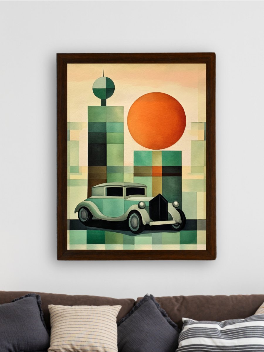 Sowpeace's Handcrafted Geometric Car Watercolor Art – Premium Indian-Inspired Canvas Wall Print for Stylish Home Decor
