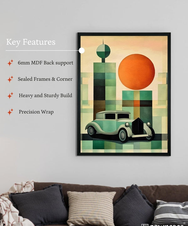 Sowpeace's Handcrafted Geometric Car Watercolor Art – Premium Indian-Inspired Canvas Wall Print for Stylish Home Decor — image 6