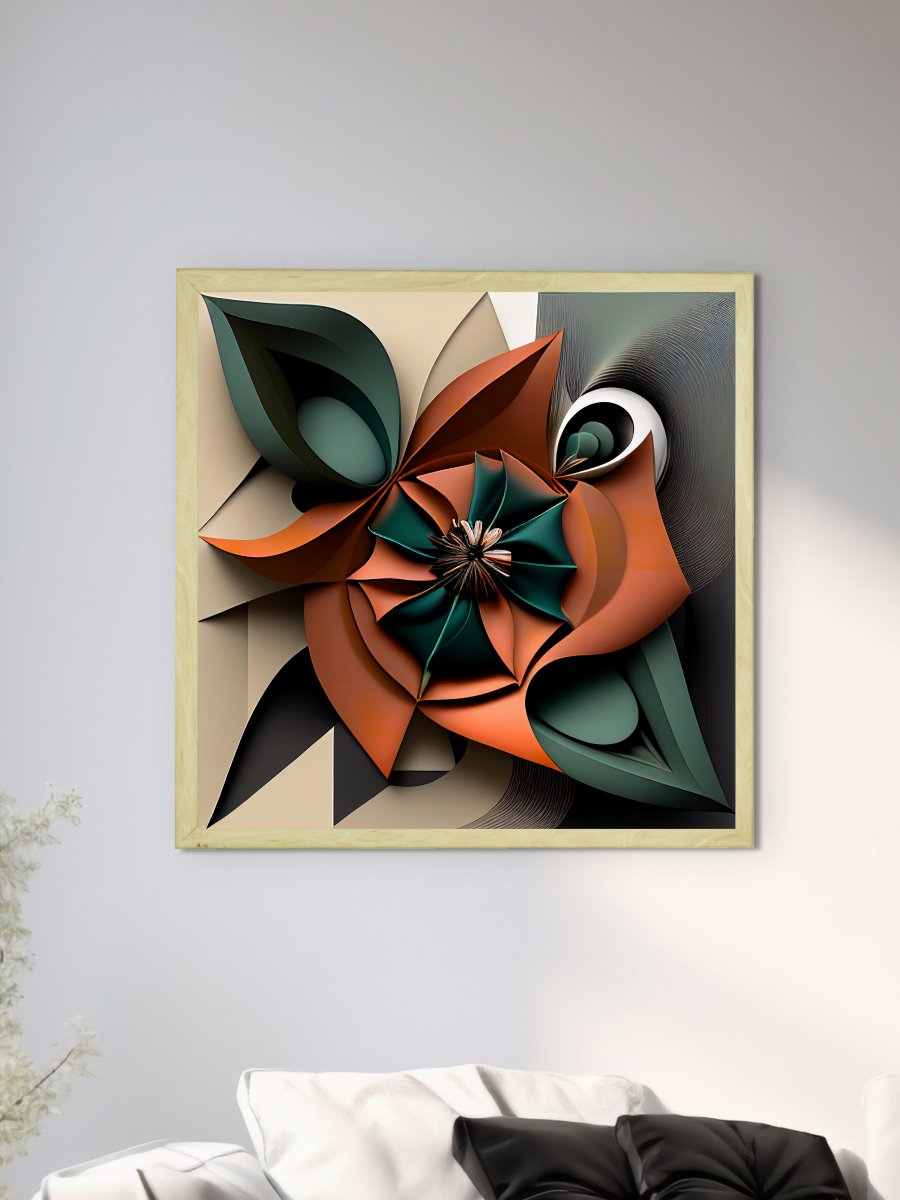 Sowpeace's Handcrafted Geometric Flower Abstract Art – Terracotta, Sea Green & Earth Black, Premium Indian Decor