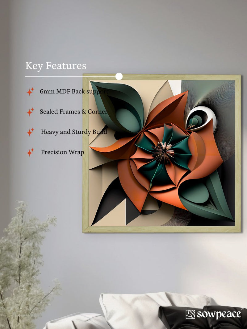 Sowpeace's Handcrafted Geometric Flower Abstract Art – Terracotta, Sea Green & Earth Black, Premium Indian Decor – view 6