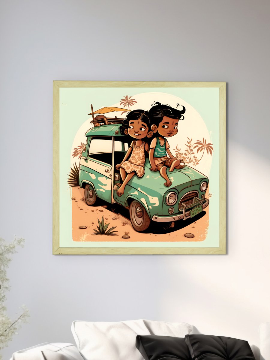 Sowpeace's Handcrafted Indian Village Cartoon Wall Art – Premium Canvas Decor Inspired by Traditional Artforms