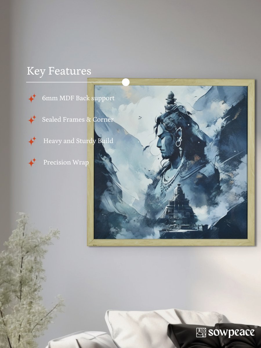 Sowpeace's Handcrafted Masterpiece Lord Shiva Art – Premium Indian-Inspired Canvas Wall Print for Spiritual and Elegant Home Decor