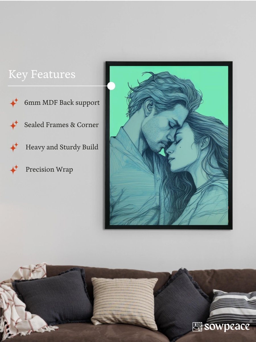 Sowpeace's Handcrafted Minimalist Romance Line Drawing Wall Art – Premium Indian-Inspired Canvas Print for Modern Home Aesthetics