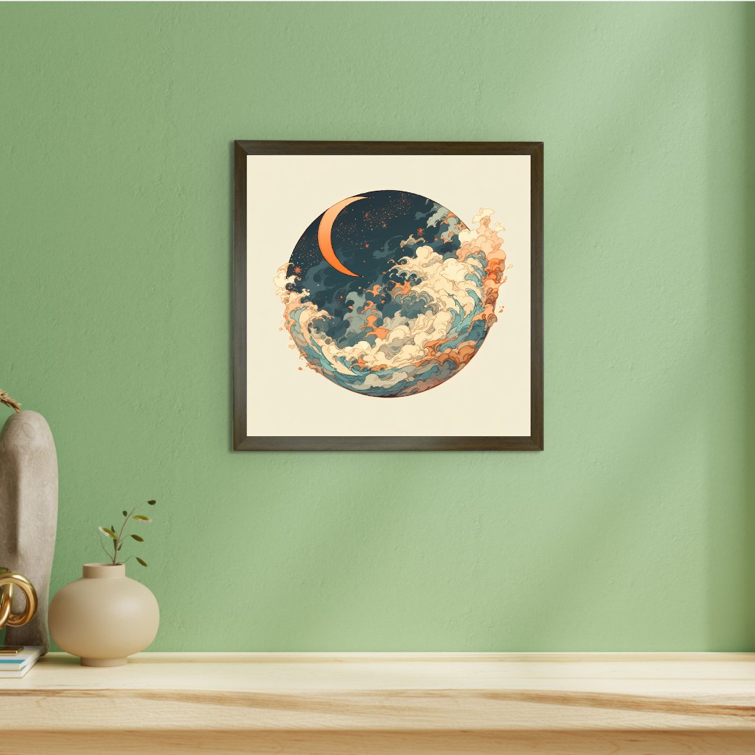 Sowpeace's Handcrafted Moon Over Earth Line Art – Premium Indian-Inspired Canvas Print for Contemporary Home Decoration