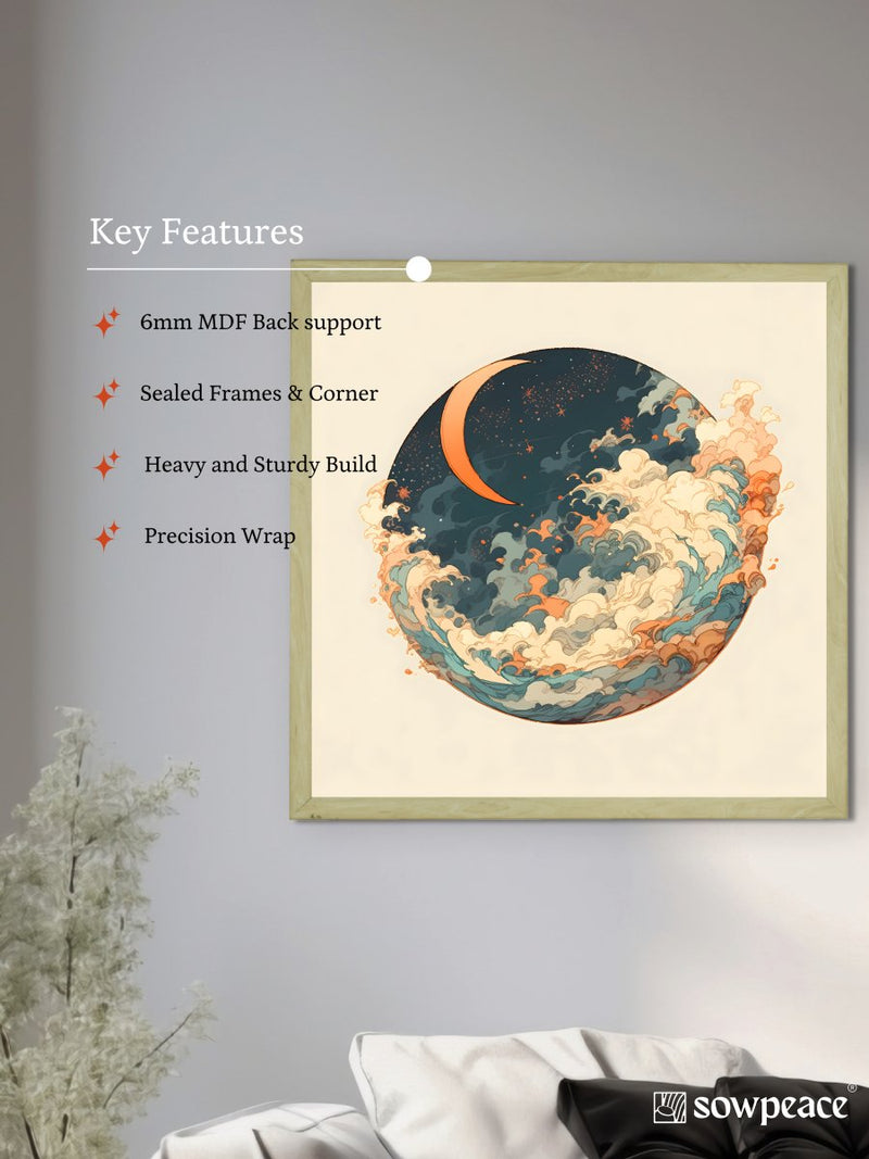 Sowpeace's Handcrafted Moon Over Earth Line Art – Premium Indian-Inspired Canvas Print for Contemporary Home Decoration – view 6