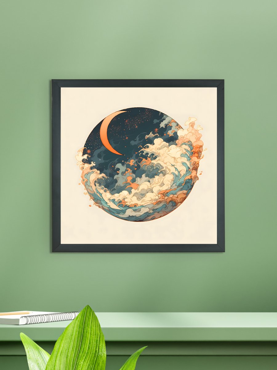 Sowpeace's Handcrafted Moon Over Earth Line Art – Premium Indian-Inspired Canvas Print for Contemporary Home Decoration