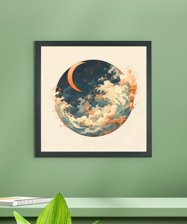Sowpeace's Handcrafted Moon Over Earth Line Art – Premium Indian-Inspired Canvas Print for Contemporary Home Decoration — image 2