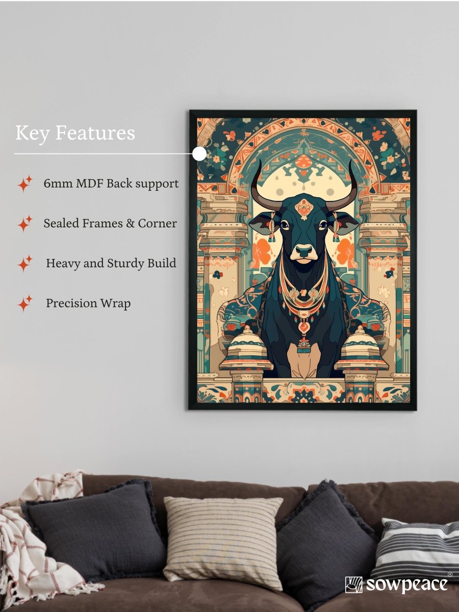 Sowpeace's Handcrafted Pichwai Cow Art with Hindu Mythology – Premium Indian-Inspired Canvas Wall Print for Traditional Home Decor