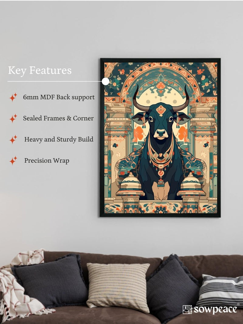 Sowpeace's Handcrafted Pichwai Cow Art with Hindu Mythology – Premium Indian-Inspired Canvas Wall Print for Traditional Home Decor – view 6