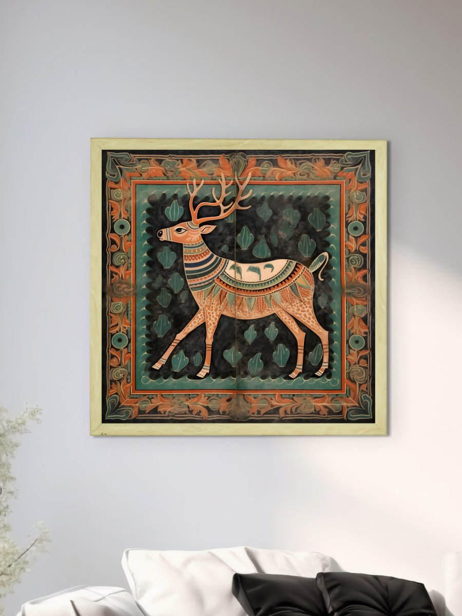 Sowpeace's Handcrafted Premium Pichwai Reindeer Abstract Wall Painting – Canvas Decor for Elegant and Cultural Interiors