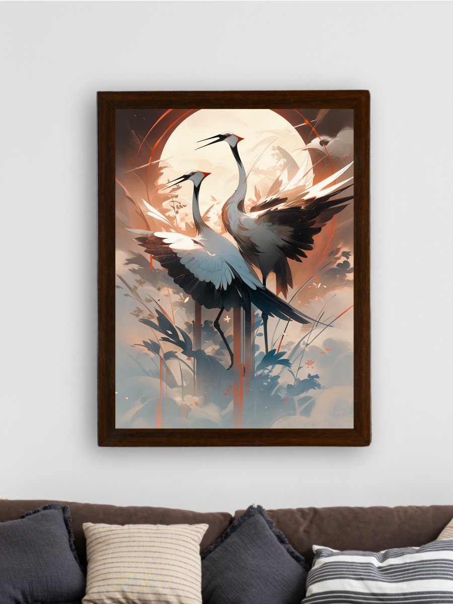 Sowpeace's Handcrafted Sarus Crane Abstract Sky Wall Art – Premium Set of 2, Indian-Inspired Canvas Prints for Modern Home Decor