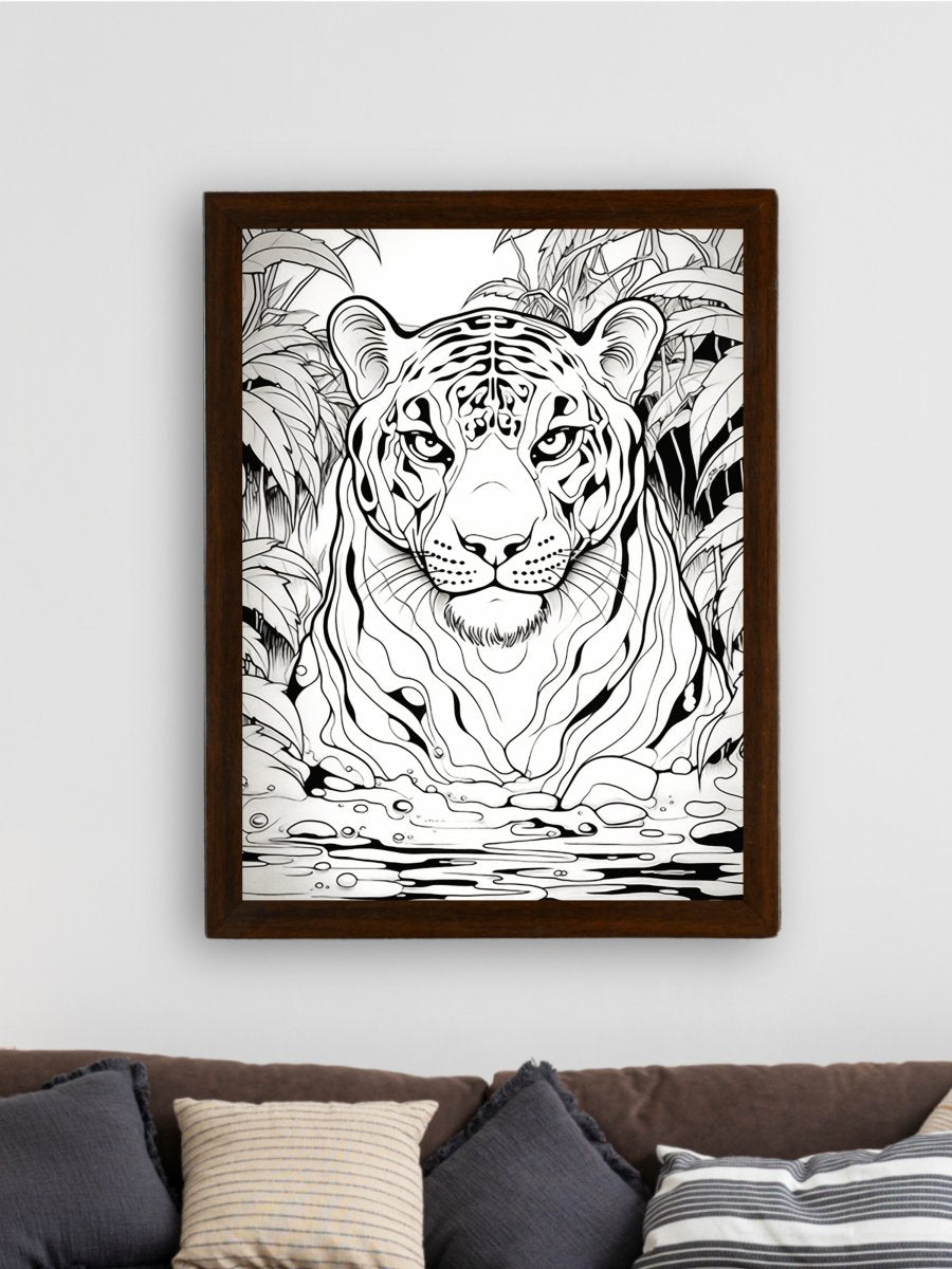 Stripes of Serenity: Sowpeace Handcrafted Tiger Wall Art – Premium Indian-Inspired Canvas Print for Elegant Home Decor