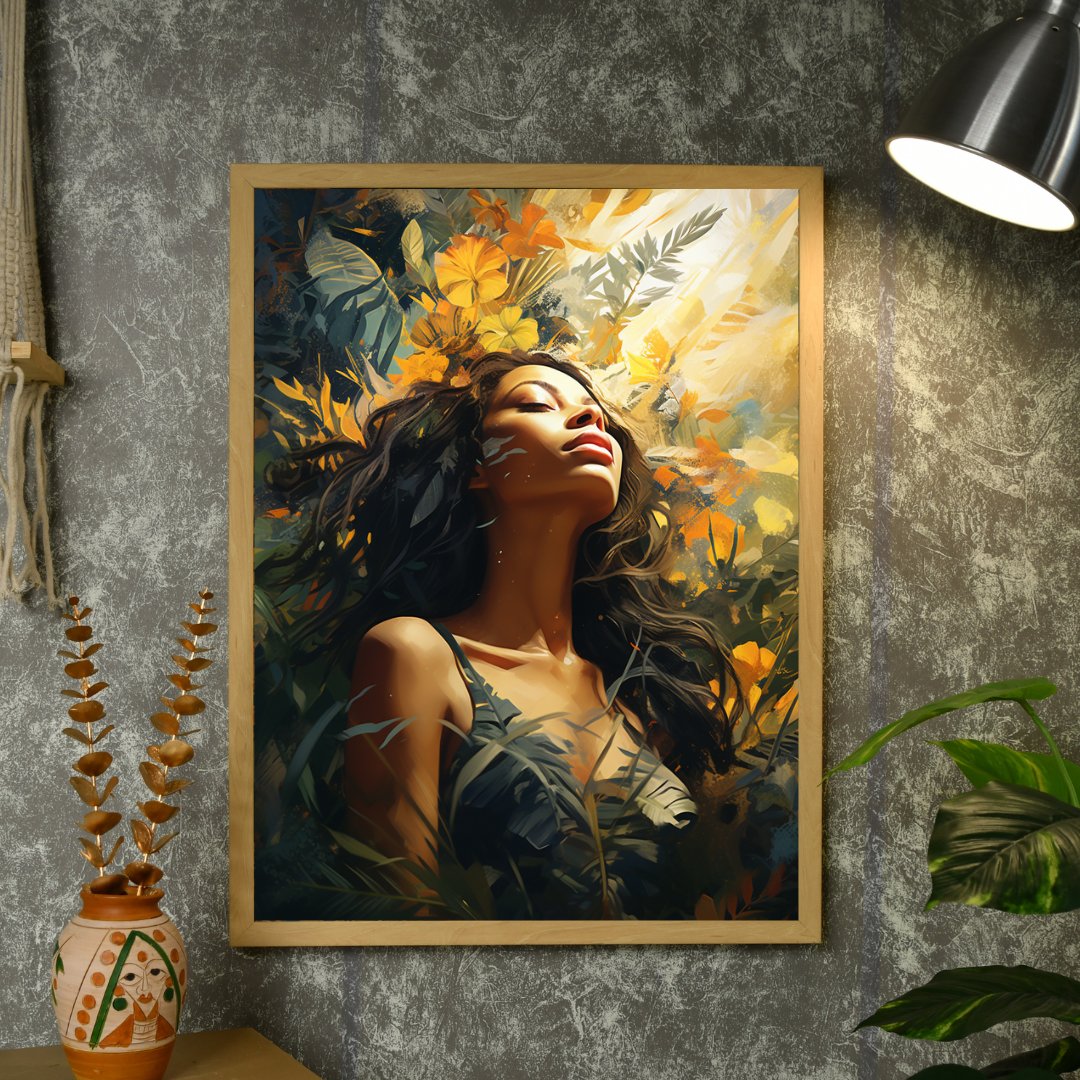 Sowpeace Serenity: Handcrafted Sunlit Forest with Radiant Girl – Premium Canvas Art for Elegant Home Decoration