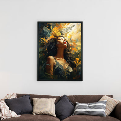 Sowpeace Serenity: Handcrafted Sunlit Forest with Radiant Girl – Premium Canvas Art for Elegant Home Decoration