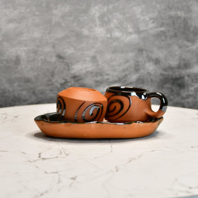 Terracotta Floral Cup Set: Artistic Home Decor and Kitchenware