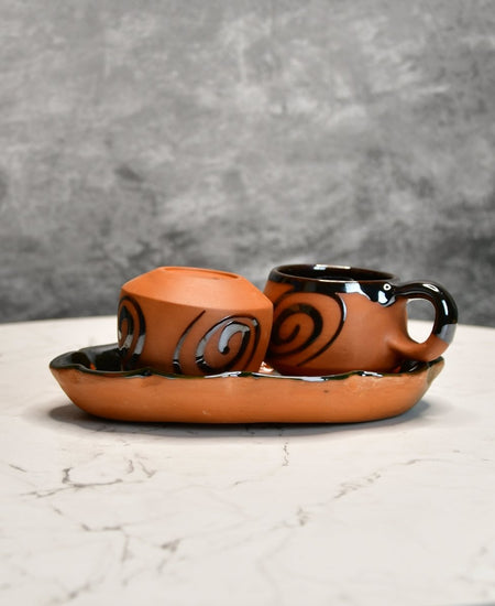 Terracotta Floral Cup Set: Artistic Home Decor and Kitchenware