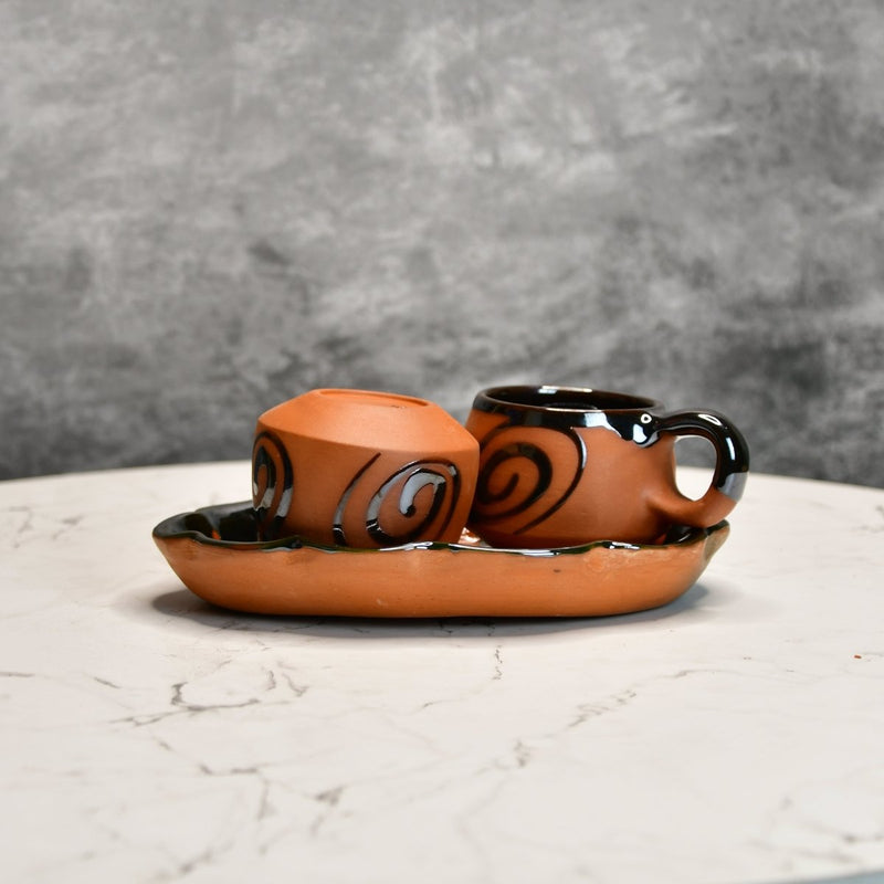 Terracotta Floral Cup Set: Artistic Home Decor and Kitchenware – view 2
